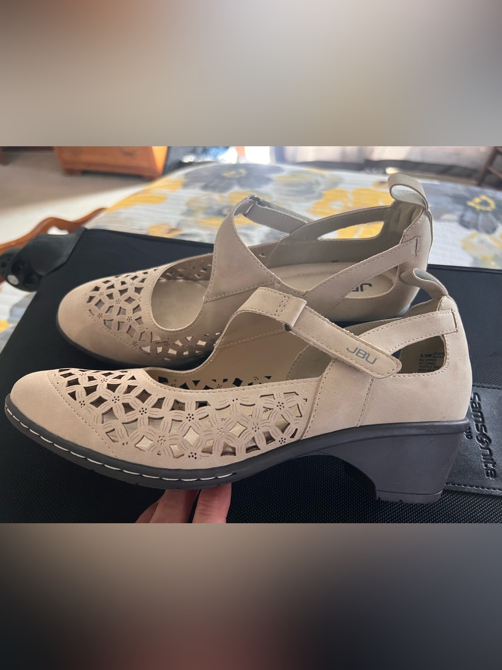 Jambu Beige Laser-Cut Mary Jane Heels